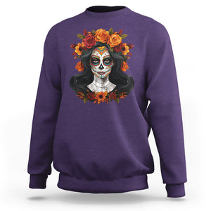 Day of the Dead Women Sweatshirt De Los Muertos Calavera La Catrina Sugar Skull Women TS02 Purple Printyourwear