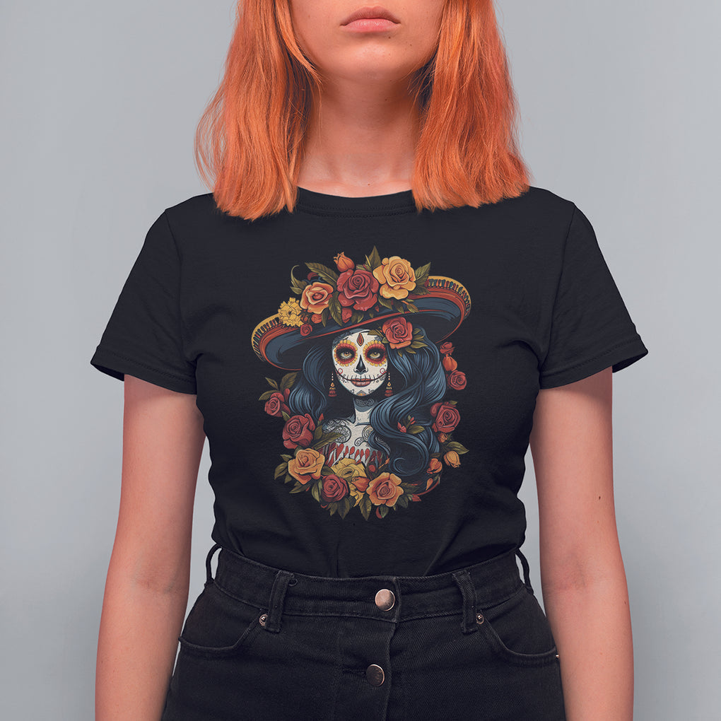 Day of the Dead Women T Shirt For Women La Catrina De Los Muertos Calavera Sugar Skull Women TS02 Black Printyourwear