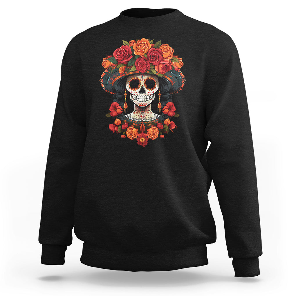 Day of the Dead Women Sweatshirt Dia De Los Muertos Calavera Sugar Skull Women TS02 Black Printyourwear