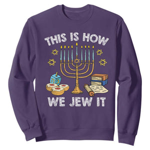 Funny Hanukkah Sweatshirt This How We Jew It Jewish Menorah Chanukah TS02 Purple Printyourwear