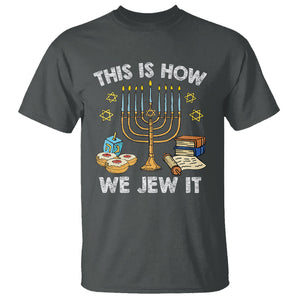 Funny Hanukkah T Shirt This How We Jew It Jewish Menorah Chanukah TS02 Dark Heather Printyourwear