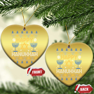 Happy Hanukkah Christmas Ornament Jewish Festival of Lights Hanukkiah Menorah Ugly Chanukah TS02 Heart Gold Print Your Wear