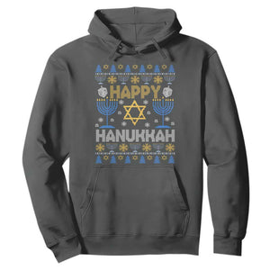 Happy Hanukkah Hoodie Jewish Festival of Lights Hanukkiah Menorah Ugly Chanukah TS02 Dark Heather Printyourwear