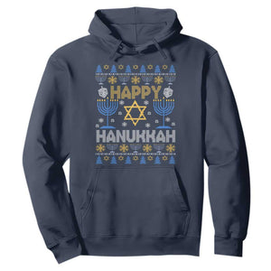 Happy Hanukkah Hoodie Jewish Festival of Lights Hanukkiah Menorah Ugly Chanukah TS02 Navy Printyourwear