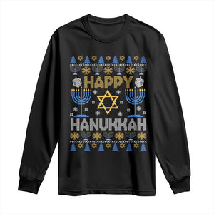 Happy Hanukkah Long Sleeve Shirt Jewish Festival of Lights Hanukkiah Menorah Ugly Chanukah TS02 Black Print Your Wear