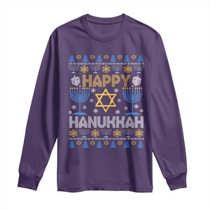 Happy Hanukkah Long Sleeve Shirt Jewish Festival of Lights Hanukkiah Menorah Ugly Chanukah TS02 Purple Print Your Wear