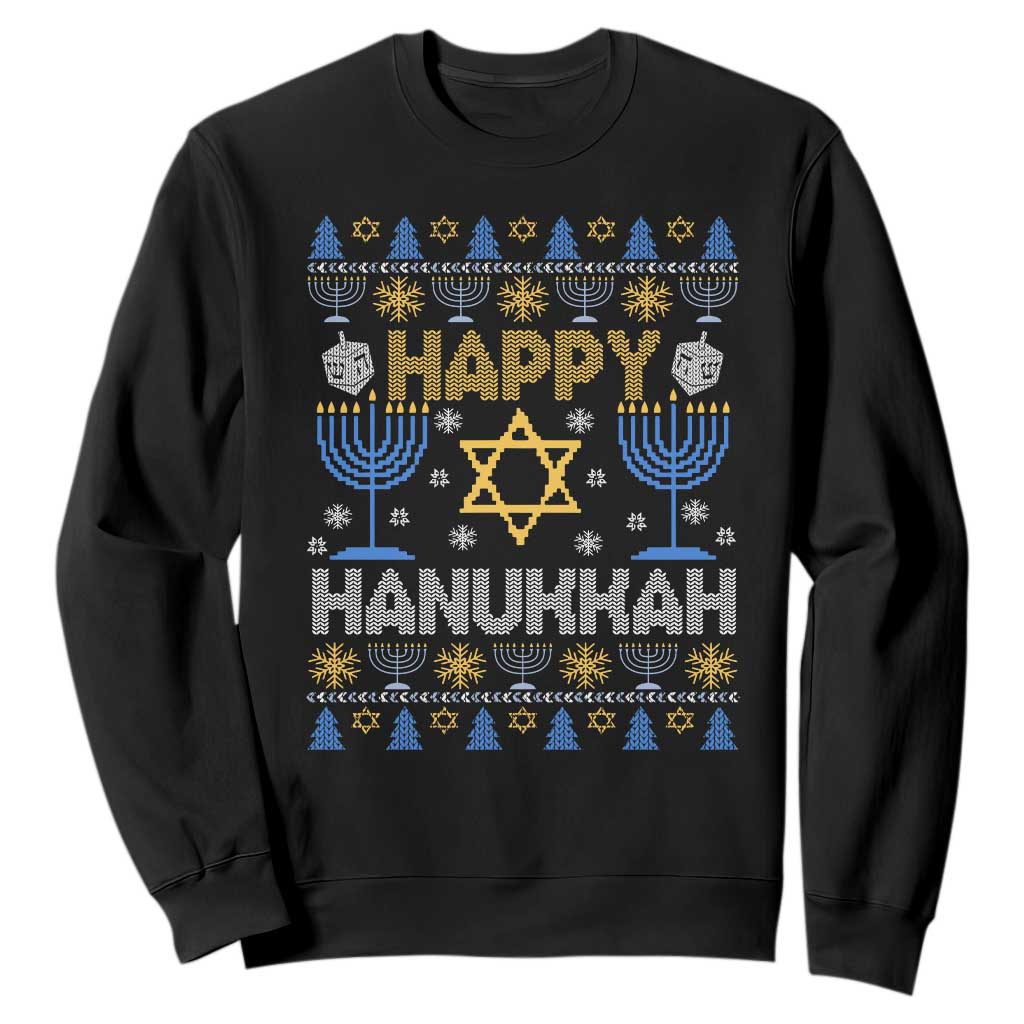 Happy Hanukkah Sweatshirt Jewish Festival of Lights Hanukkiah Menorah Ugly Chanukah TS02 Black Printyourwear