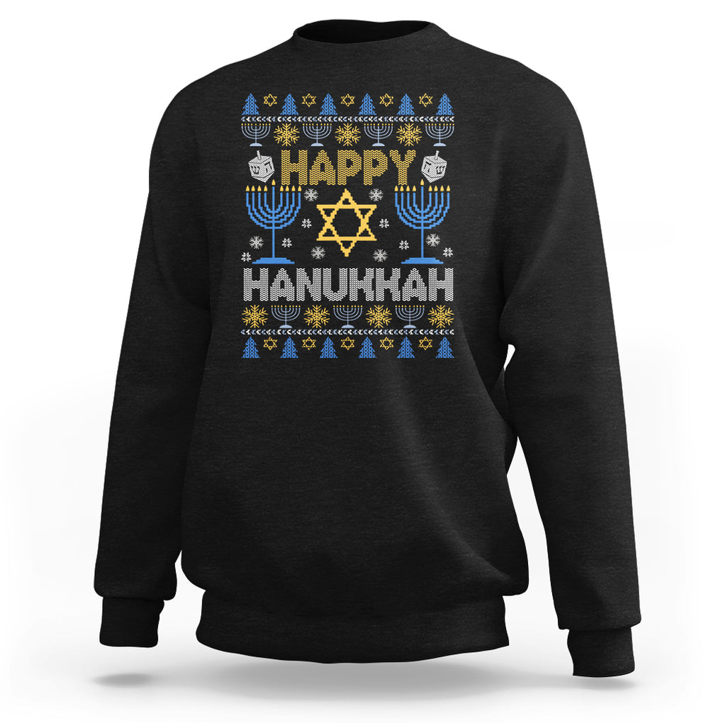 Happy Hanukkah Sweatshirt Jewish Festival of Lights Hanukkiah Menorah Ugly Chanukah TS02 Black Printyourwear