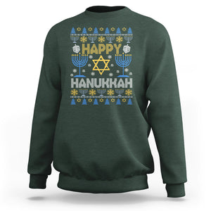 Happy Hanukkah Sweatshirt Jewish Festival of Lights Hanukkiah Menorah Ugly Chanukah TS02 Dark Forest Green Printyourwear