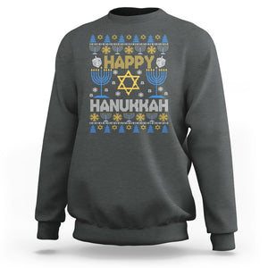 Happy Hanukkah Sweatshirt Jewish Festival of Lights Hanukkiah Menorah Ugly Chanukah TS02 Dark Heather Printyourwear