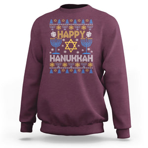 Happy Hanukkah Sweatshirt Jewish Festival of Lights Hanukkiah Menorah Ugly Chanukah TS02 Maroon Printyourwear