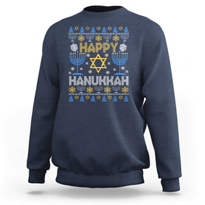 Happy Hanukkah Sweatshirt Jewish Festival of Lights Hanukkiah Menorah Ugly Chanukah TS02 Navy Printyourwear