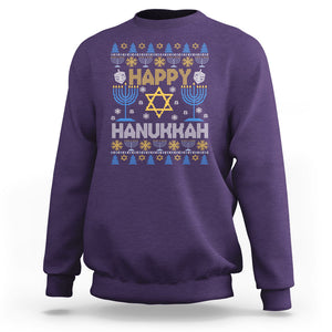 Happy Hanukkah Sweatshirt Jewish Festival of Lights Hanukkiah Menorah Ugly Chanukah TS02 Purple Printyourwear