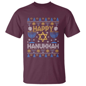 Happy Hanukkah T Shirt Jewish Festival of Lights Hanukkiah Menorah Ugly Chanukah TS02 Maroon Printyourwear