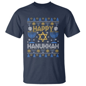 Happy Hanukkah T Shirt Jewish Festival of Lights Hanukkiah Menorah Ugly Chanukah TS02 Navy Printyourwear