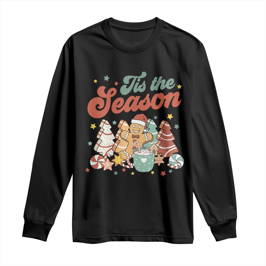 Christmas Cookies Long Sleeve Shirt Tis The Season Xmas Tree Cakes Gingerbread Man Retro Groovy TS02 Black Print Your Wear