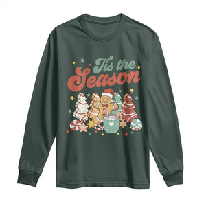 Christmas Cookies Long Sleeve Shirt Tis The Season Xmas Tree Cakes Gingerbread Man Retro Groovy TS02 Dark Forest Green Print Your Wear