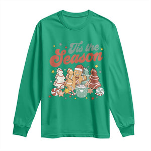 Christmas Cookies Long Sleeve Shirt Tis The Season Xmas Tree Cakes Gingerbread Man Retro Groovy TS02 Irish Green Print Your Wear