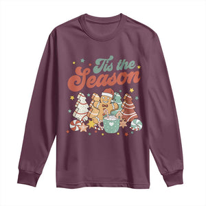 Christmas Cookies Long Sleeve Shirt Tis The Season Xmas Tree Cakes Gingerbread Man Retro Groovy TS02 Maroon Print Your Wear