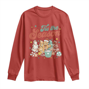 Christmas Cookies Long Sleeve Shirt Tis The Season Xmas Tree Cakes Gingerbread Man Retro Groovy TS02 Red Print Your Wear