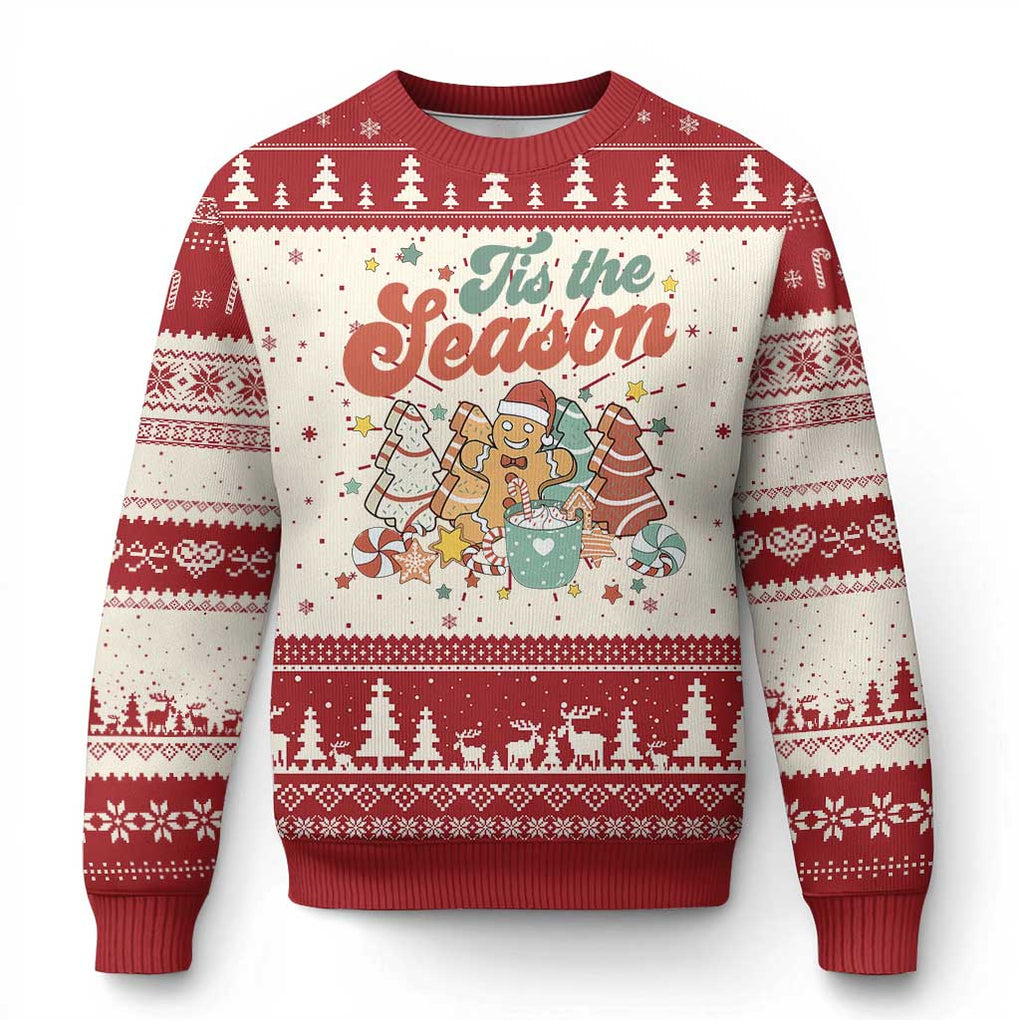 Christmas Cookies Ugly Christmas Sweater Tis The Season Xmas Tree Cakes Gingerbread Man Retro Groovy TS02 Red Print Your Wear