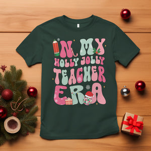 In My Holly Jolly Teacher Era Xmas Groovy Christmas T Shirt TS02 Dark Forest Green Printyourwear