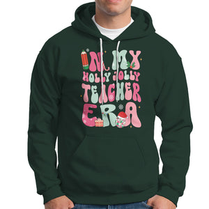 In My Holly Jolly Teacher Era Xmas Groovy Christmas Hoodie TS02 Dark Forest Green Printyourwear