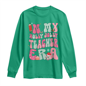 In My Holly Jolly Teacher Era Xmas Groovy Christmas Long Sleeve Shirt TS02 Irish Green Print Your Wear