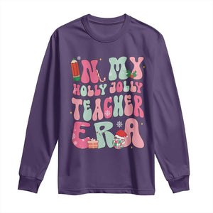 In My Holly Jolly Teacher Era Xmas Groovy Christmas Long Sleeve Shirt TS02 Purple Print Your Wear