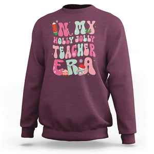 In My Holly Jolly Teacher Era Xmas Groovy Christmas Sweatshirt TS02 Maroon Printyourwear