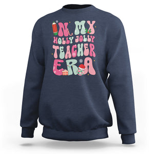 In My Holly Jolly Teacher Era Xmas Groovy Christmas Sweatshirt TS02 Navy Printyourwear