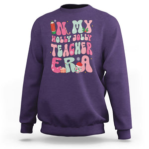 In My Holly Jolly Teacher Era Xmas Groovy Christmas Sweatshirt TS02 Purple Printyourwear