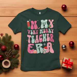 In My Very Merry Teacher Era Xmas Groovy Christmas T Shirt TS02 Dark Forest Green Printyourwear