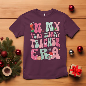 In My Very Merry Teacher Era Xmas Groovy Christmas T Shirt TS02 Maroon Printyourwear