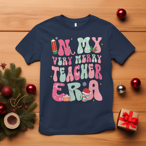 In My Very Merry Teacher Era Xmas Groovy Christmas T Shirt TS02 Navy Printyourwear