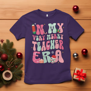 In My Very Merry Teacher Era Xmas Groovy Christmas T Shirt TS02 Purple Printyourwear