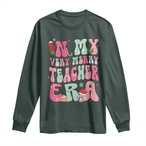 In My Very Merry Teacher Era Xmas Groovy Christmas Long Sleeve Shirt TS02 Dark Forest Green Print Your Wear