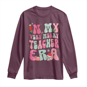 In My Very Merry Teacher Era Xmas Groovy Christmas Long Sleeve Shirt TS02 Maroon Print Your Wear