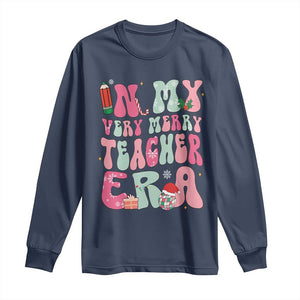 In My Very Merry Teacher Era Xmas Groovy Christmas Long Sleeve Shirt TS02 Navy Print Your Wear