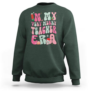 In My Very Merry Teacher Era Xmas Groovy Christmas Sweatshirt TS02 Dark Forest Green Printyourwear