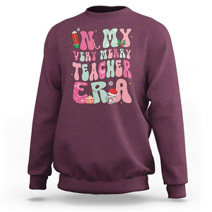 In My Very Merry Teacher Era Xmas Groovy Christmas Sweatshirt TS02 Maroon Printyourwear