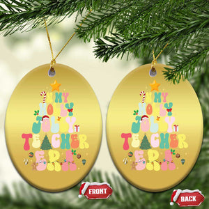 In My Holly Jolly Teacher Era Xmas Groovy Christmas Tree Christmas Ornament TS02 Oval Gold Print Your Wear