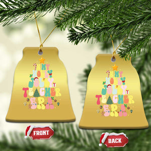 In My Holly Jolly Teacher Era Xmas Groovy Christmas Tree Christmas Ornament TS02 Bell Flake Gold Print Your Wear