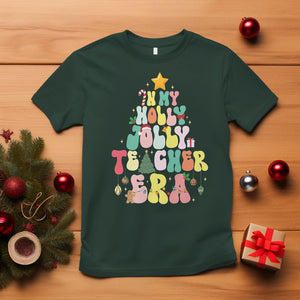 In My Holly Jolly Teacher Era Xmas Groovy Christmas Tree T Shirt TS02 Dark Forest Green Printyourwear