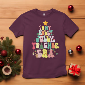 In My Holly Jolly Teacher Era Xmas Groovy Christmas Tree T Shirt TS02 Maroon Printyourwear