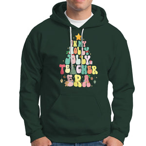 In My Holly Jolly Teacher Era Xmas Groovy Christmas Tree Hoodie TS02 Dark Forest Green Printyourwear