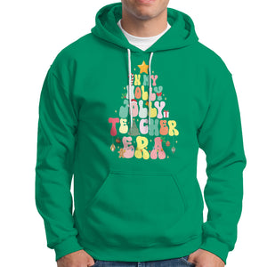 In My Holly Jolly Teacher Era Xmas Groovy Christmas Tree Hoodie TS02 Irish Green Printyourwear