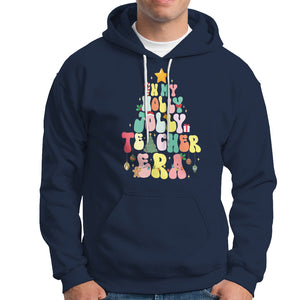 In My Holly Jolly Teacher Era Xmas Groovy Christmas Tree Hoodie TS02 Navy Printyourwear