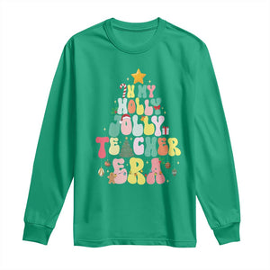 In My Holly Jolly Teacher Era Xmas Groovy Christmas Tree Long Sleeve Shirt TS02 Irish Green Print Your Wear