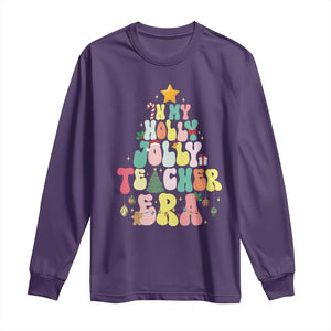 In My Holly Jolly Teacher Era Xmas Groovy Christmas Tree Long Sleeve Shirt TS02 Purple Print Your Wear